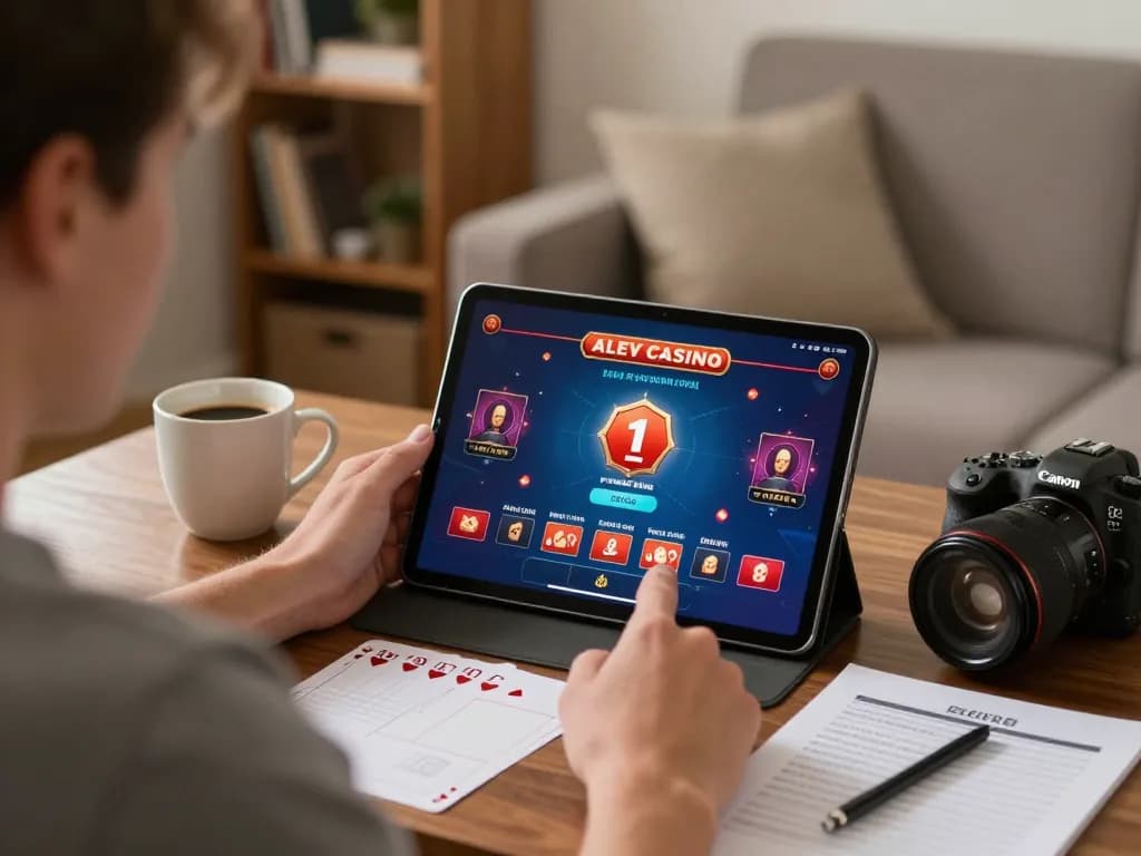 Alev Casino player engrossed in an online blackjack game in a cozy home setting, showcasing strategic gameplay