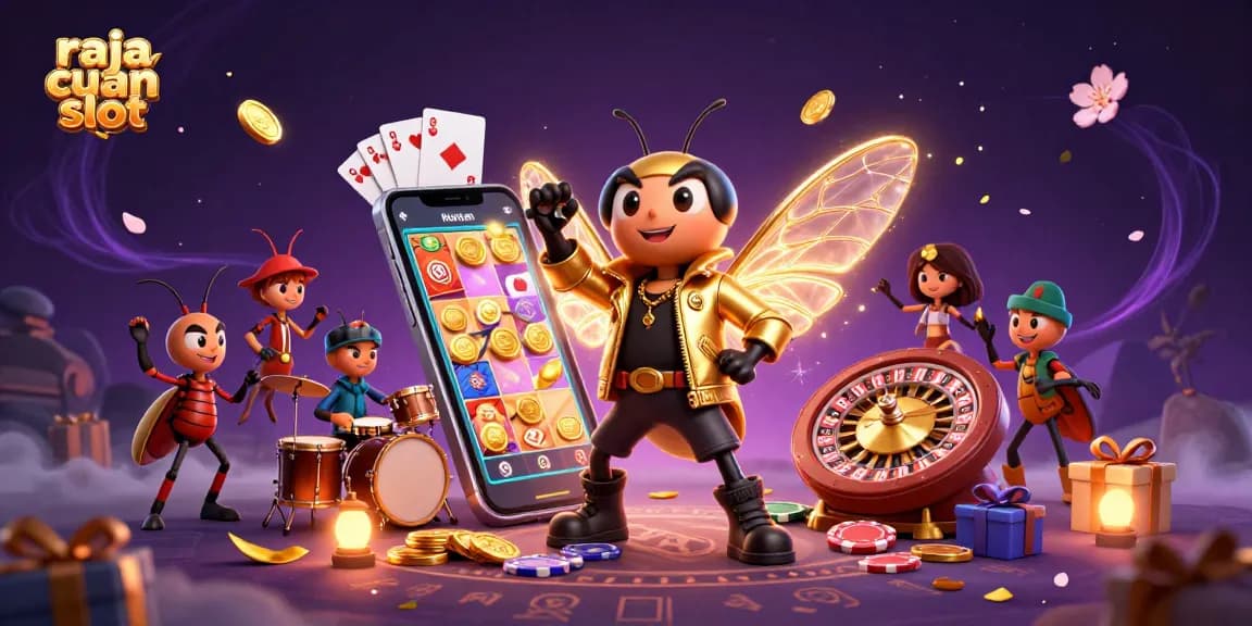 Raja Cuan Slot menampilkan cicada rock star dan drummer dalam ilustrasi slot yang menarik.