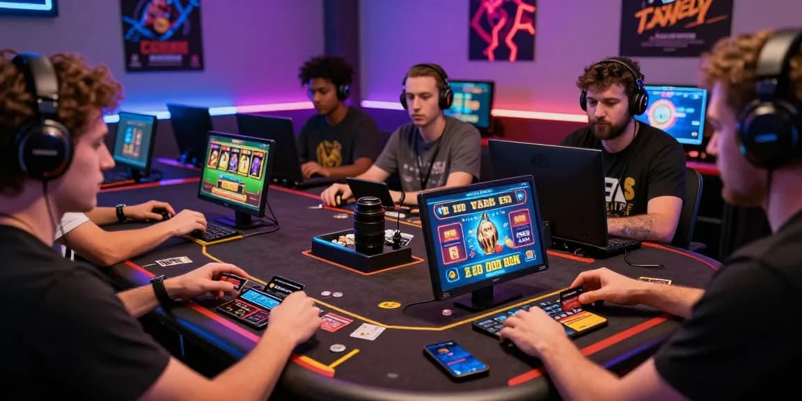 Exciting online gaming scene at https://thebls.org.uk showcasing players engaging with credit card casinos in a vibrant setup.