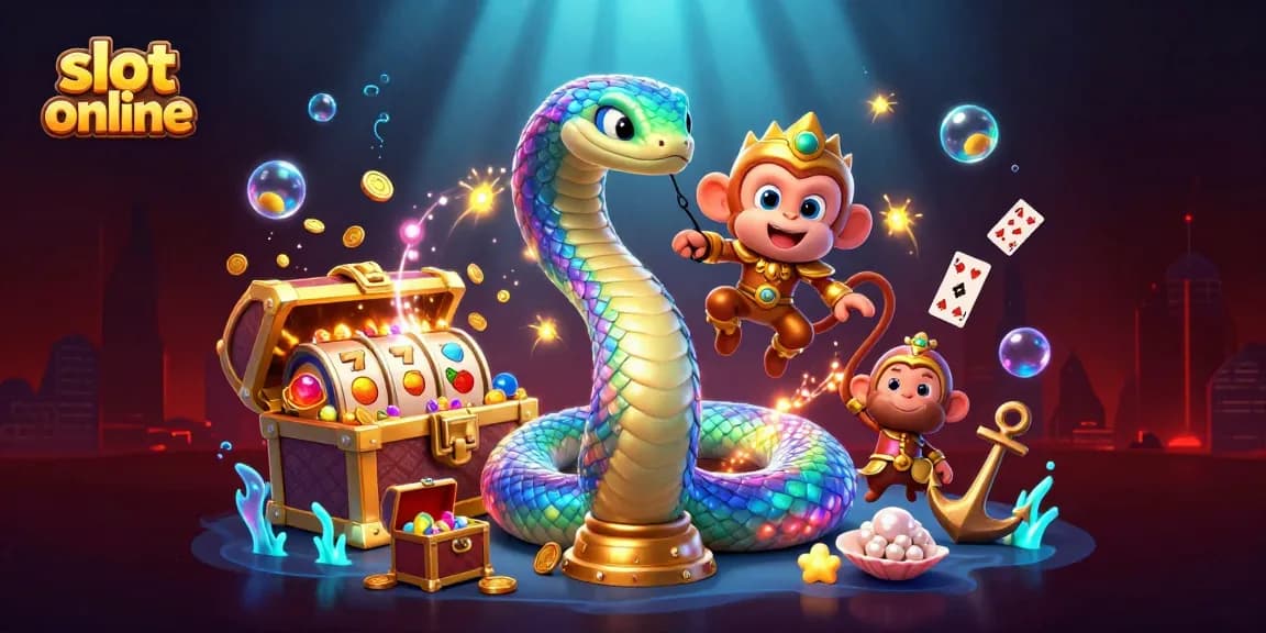 Mainkan slot online dengan pengalaman visual menakjubkan dari karakter permainan kasino yang menarik dan elemen berkilau.