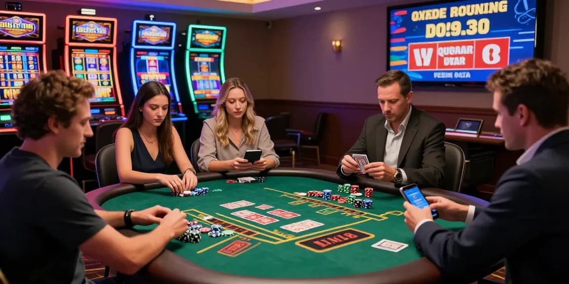 Exciting scene showing players at a USA online casino, featuring live dealer games, vibrant slot machines, and engaging promotions.