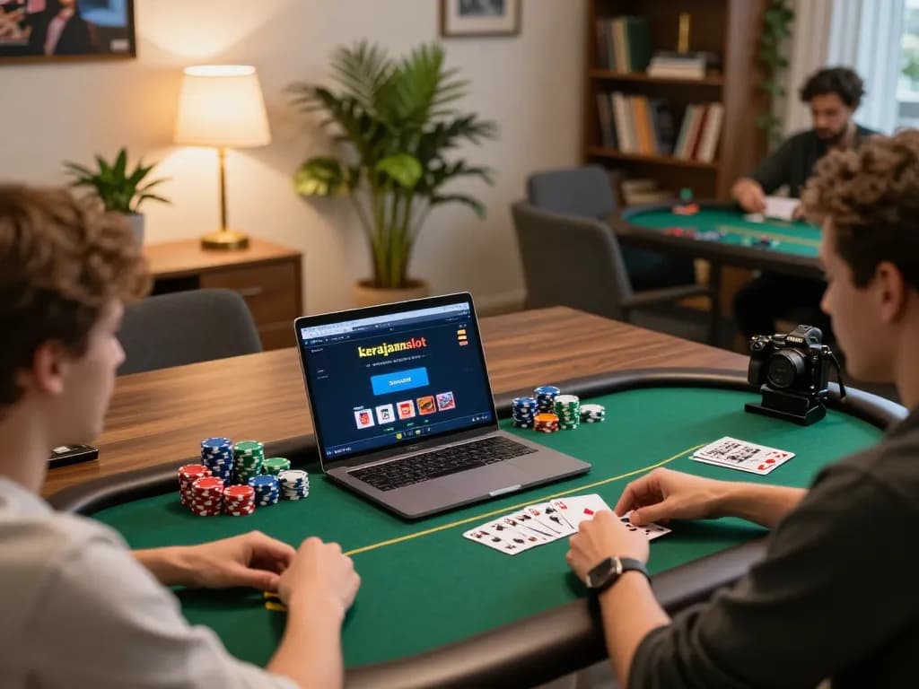 Engaging gameplay experience on kerajaanslot interface with poker chips and cards in a cozy online setup