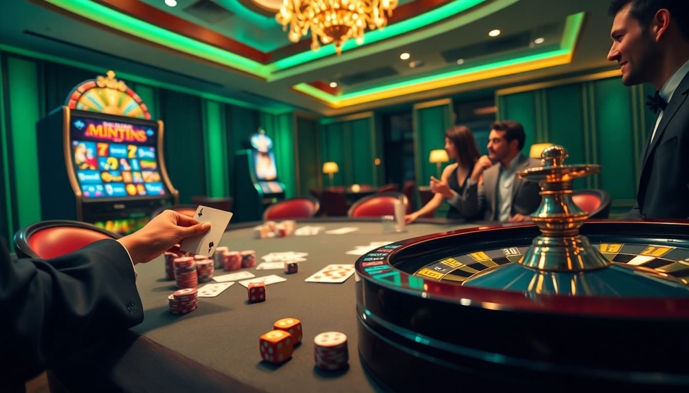 Experience the thrilling atmosphere of game vvjl at a luxe casino table with cards and chips.