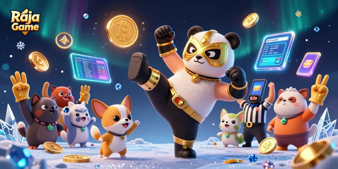 Engage in thrilling predictions on Raja Game, showcasing vibrant gaming action with crypto elements.