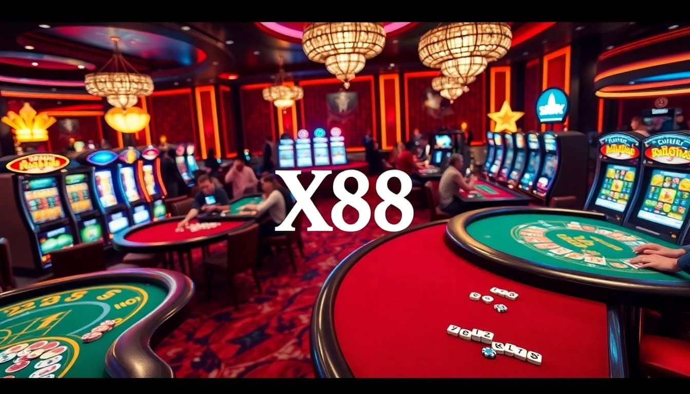 Experience the thrill of X88 gaming at a vibrant casino table with colorful chips.