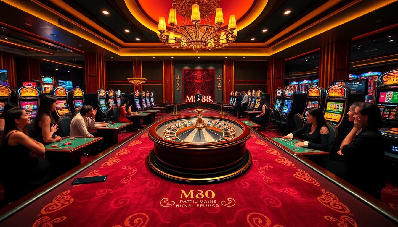 Experience luxury gambling at MM88's vibrant casino featuring roulette, poker, and slot machines.