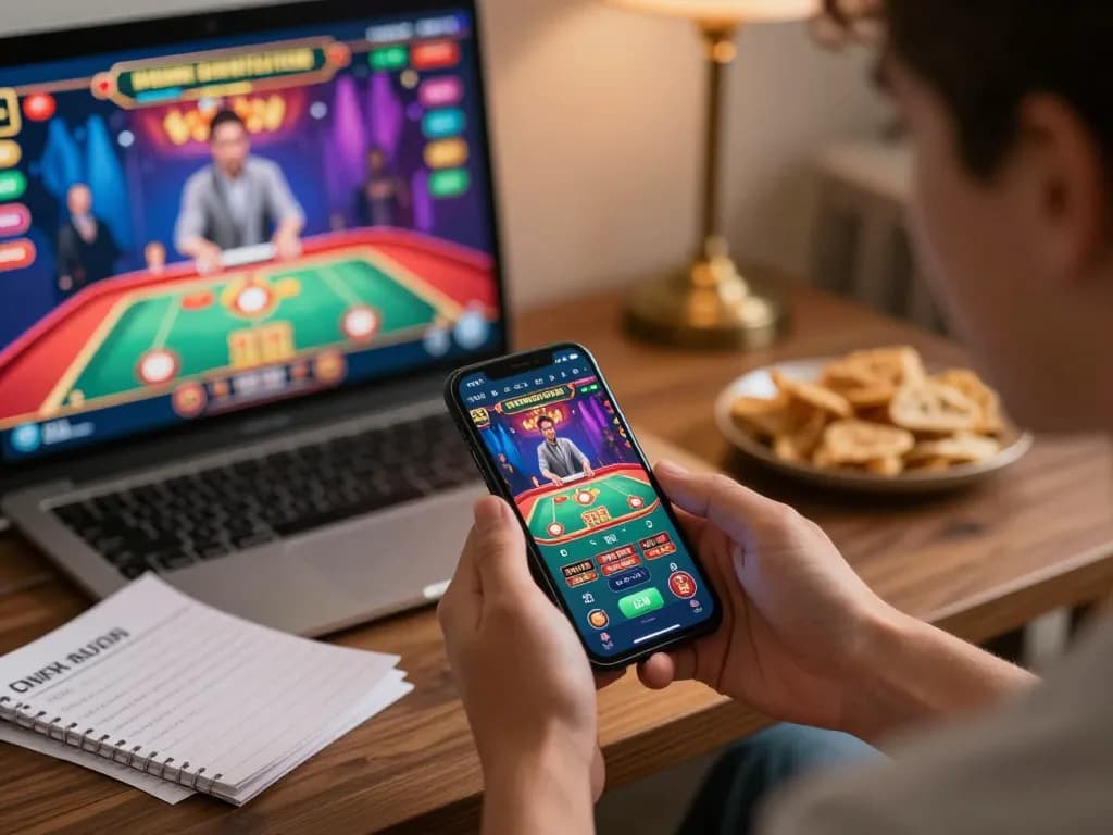 Engaging mobile gaming experience at LC88 with player focused on winning strategies and live dealer action.