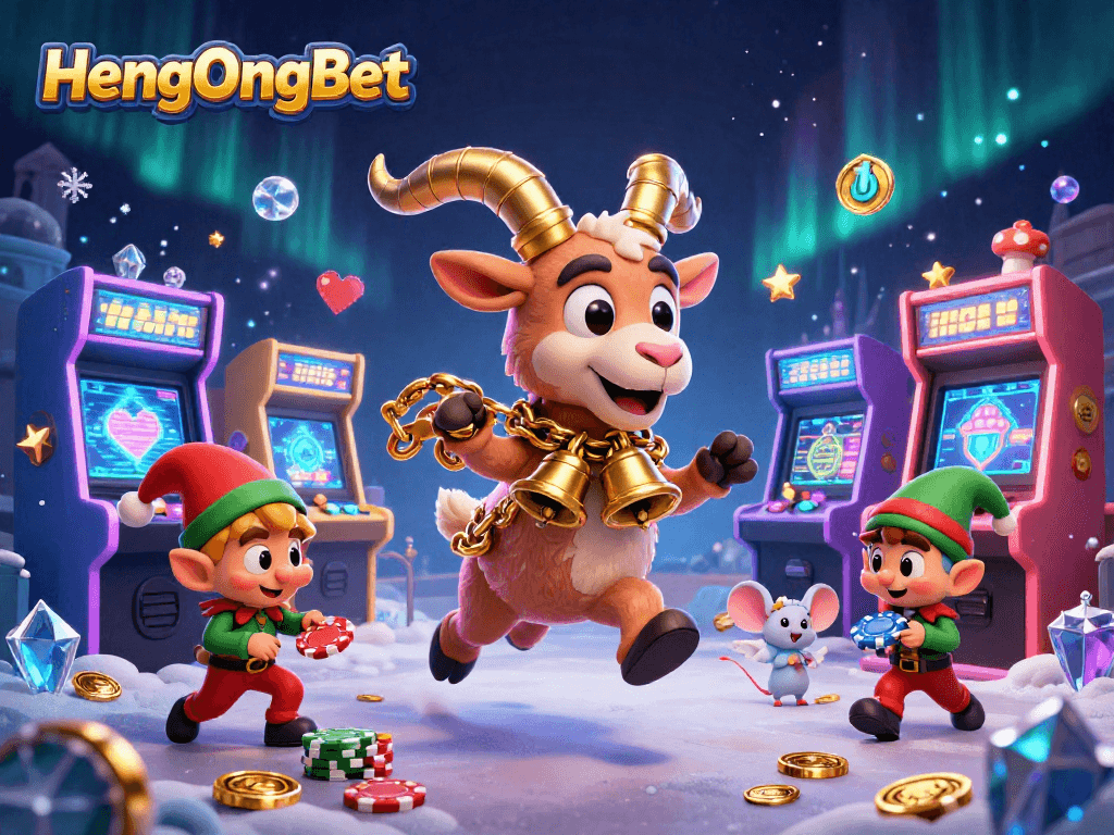 Experience the thrilling HengOngBet casino with a festive Krampus goat overseeing the action.