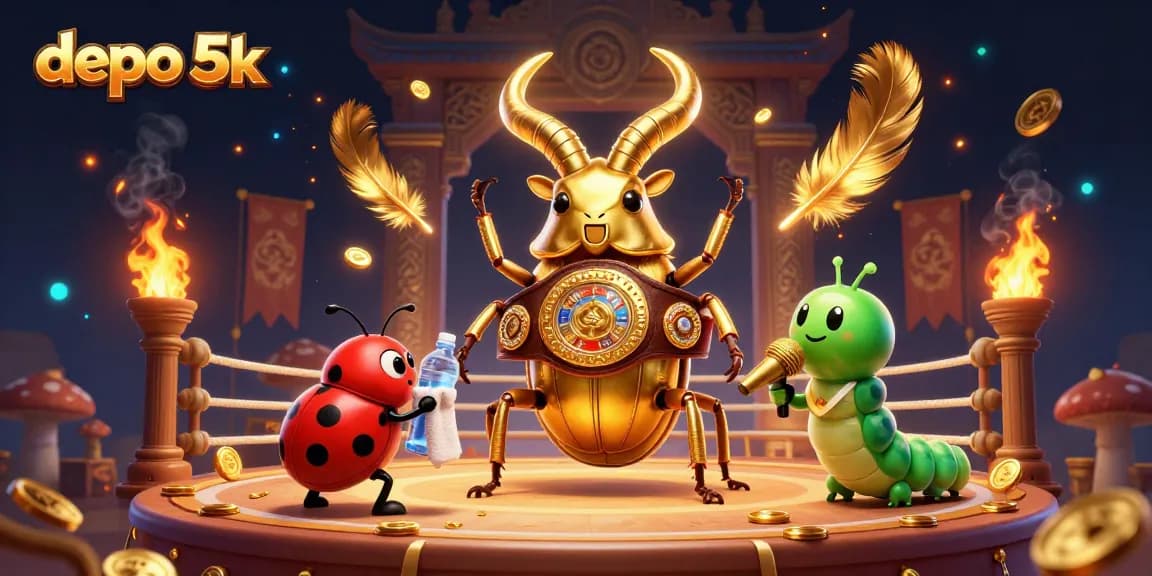Engage in vivid battles with depo 5k as a golden stag beetle shines in a boxing arena.