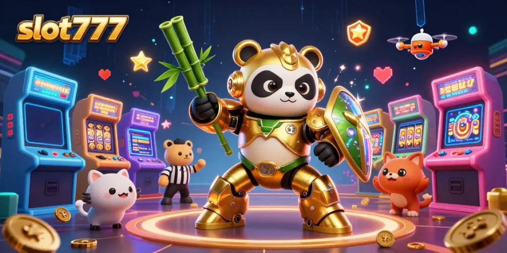 Experience the slot777 excitement in a dynamic 3D illustration featuring vivid gaming elements and energetic characters.