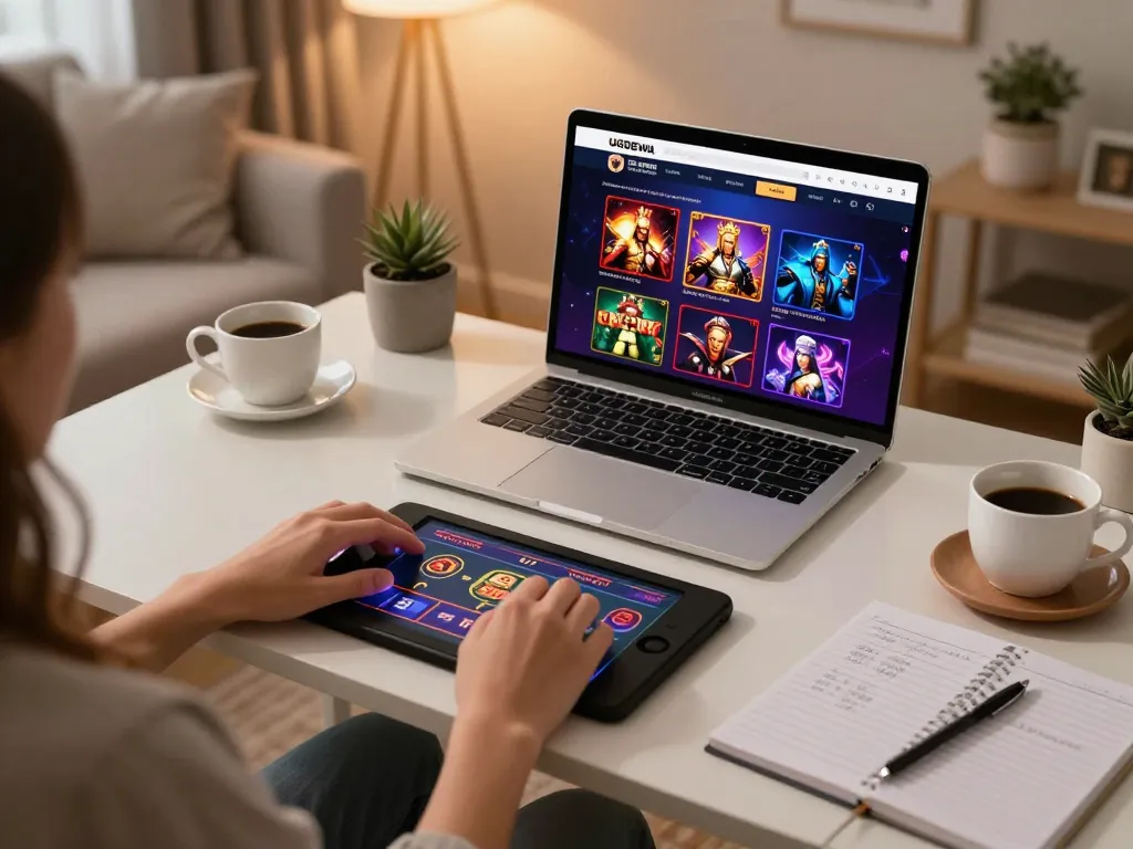 Engaging online gameplay on UGDEWA's casino platform from stylish home setup.