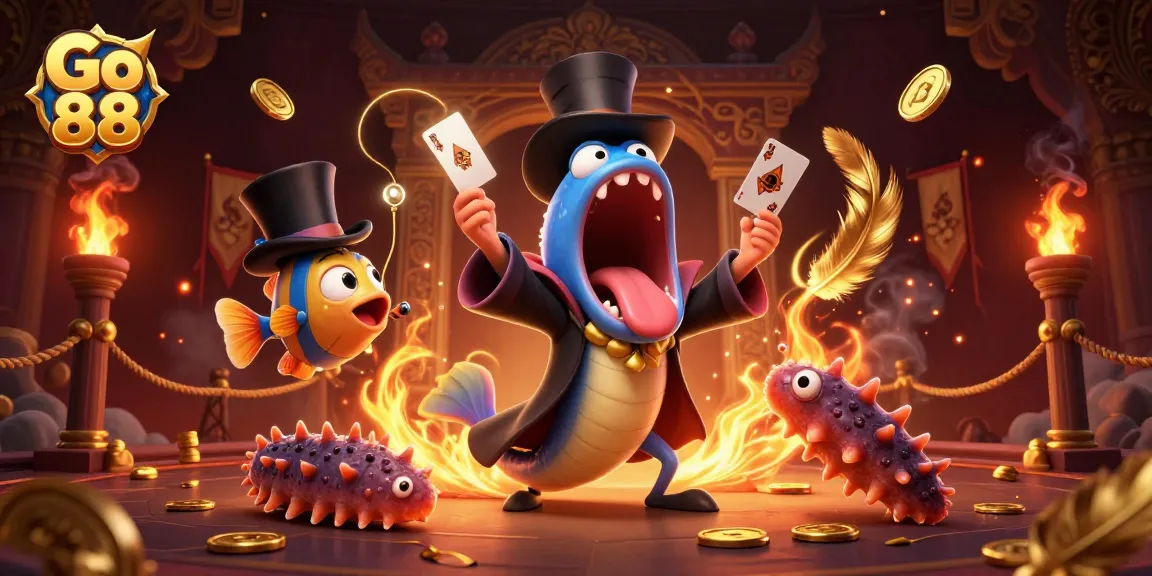 Experience thrilling gameplay with Go 88 as sea creatures perform magical tricks in a vibrant casino scene.