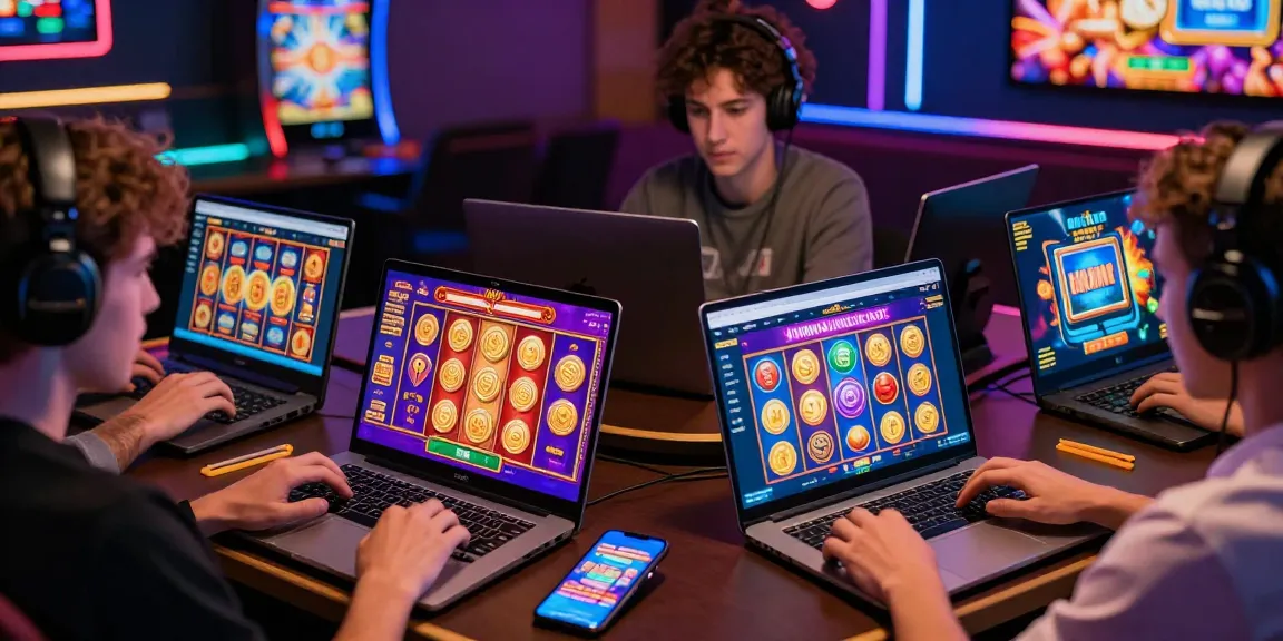Engaging players exploring new UK slot sites on modern devices with vibrant slot game graphics.