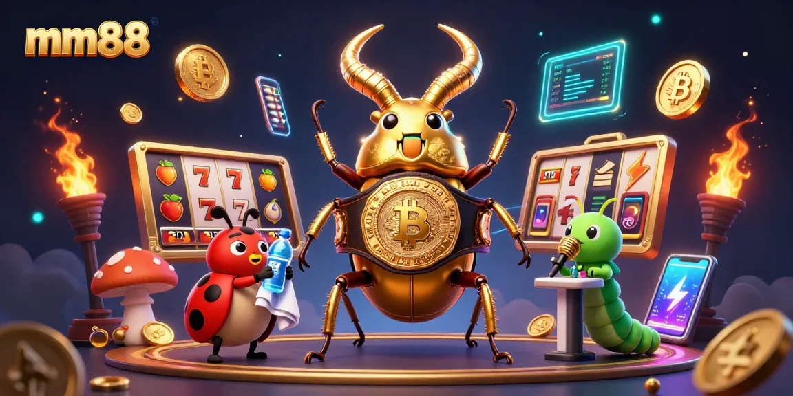 Engage in exciting gameplay at mm88 featuring vibrant casino-themed characters and cryptocurrency elements.