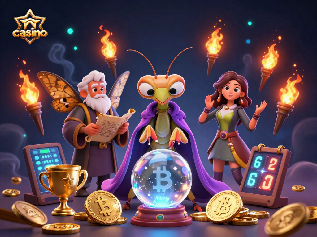 Engage with the excitement of a crypto casino featuring circus characters and coins in a vibrant scene.