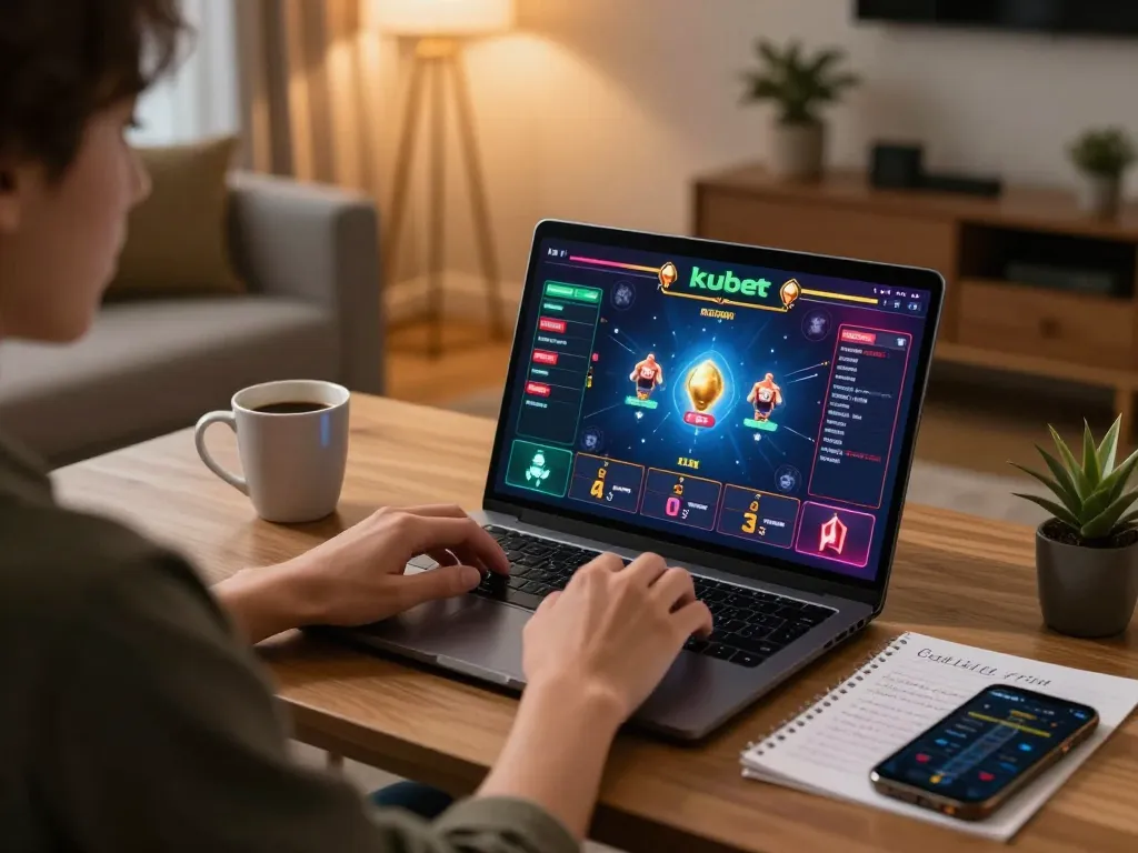 Play kubet online in a modern living room setup with warm lighting and gaming elements.