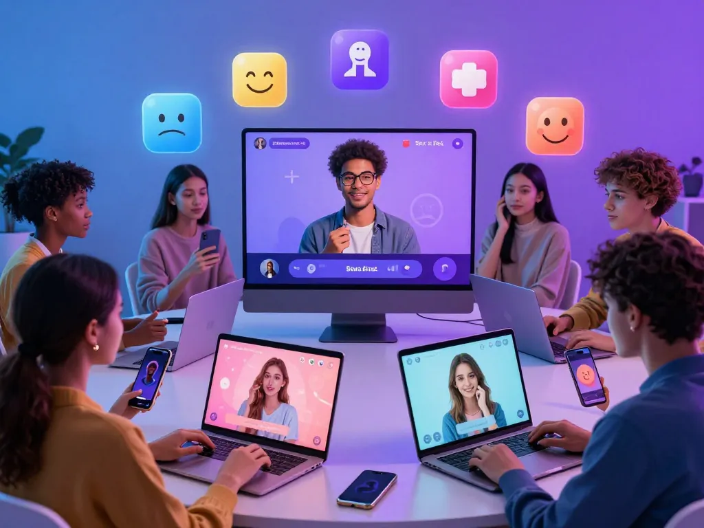 Users engaging in an interactive sex chat AI experience on multiple devices, showcasing emotional connections and personalized interactions.