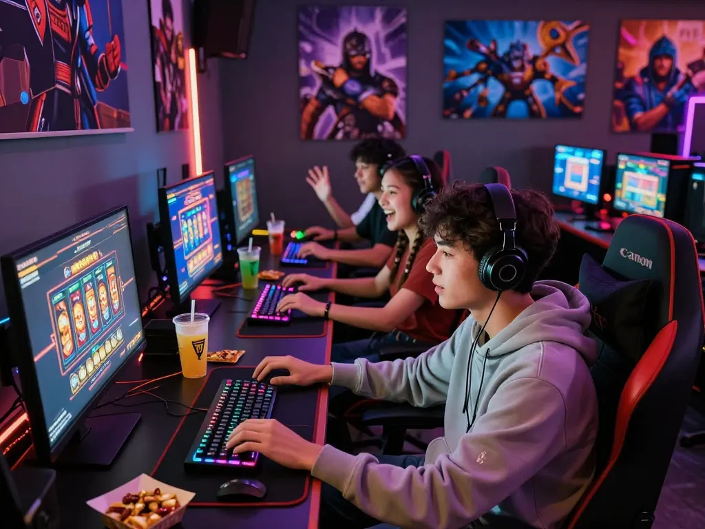 Pemandangan permainan online yang menarik menampilkan pemain yang terlibat dalam permainan slot situs gacor, menyoroti suasana yang hidup dan kebersamaan.
