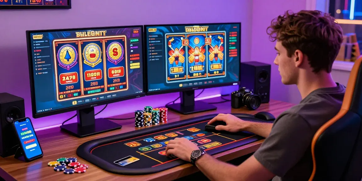 Exciting credit card casino gaming scene with vibrant screens and player interaction.