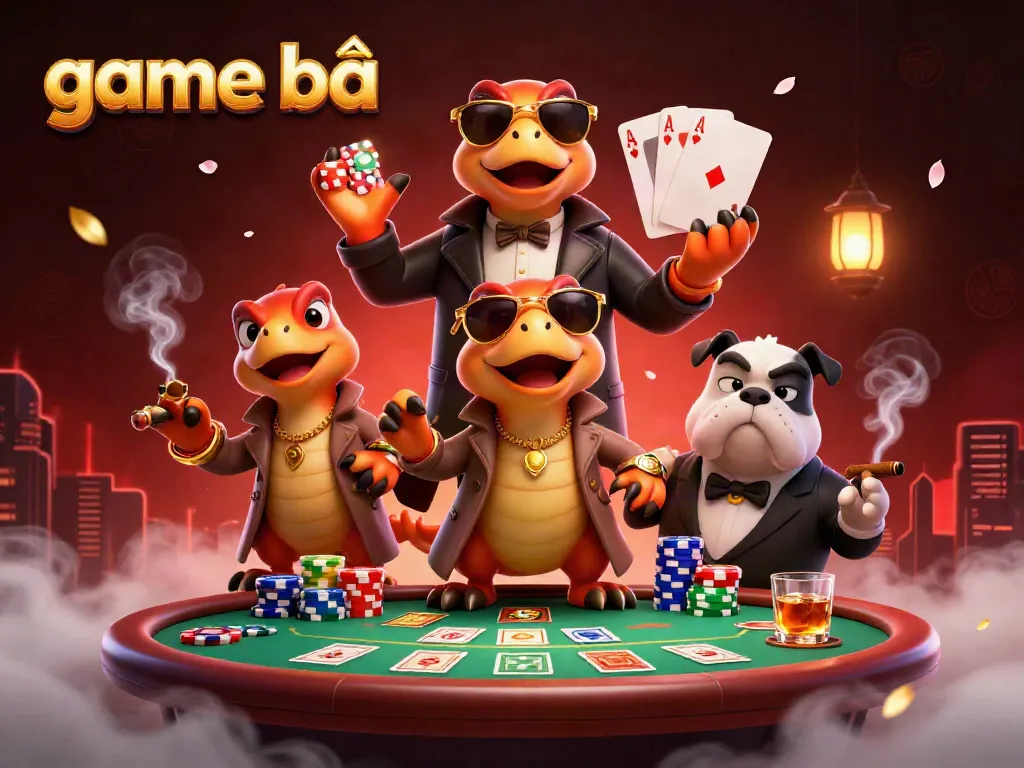 Three raptors disguised as a tall person engage in poker at the VIP lounge, showcasing game bài thrills.