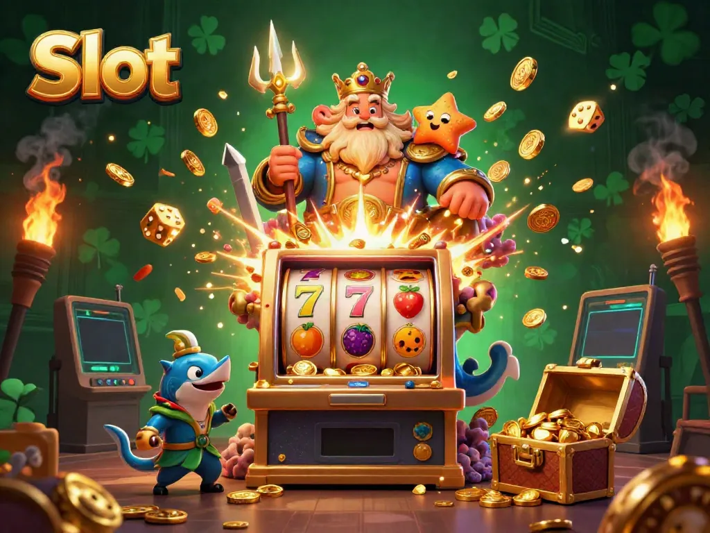 Putar slot dan menangkan jackpot di ilustrasi kasino berwarna-warni yang dinamis.
