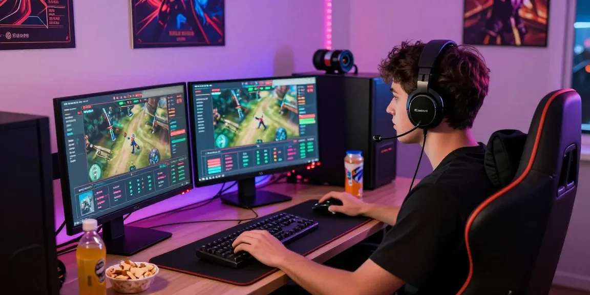 Engaged player at mahajitu online gambling site with gaming setup.
