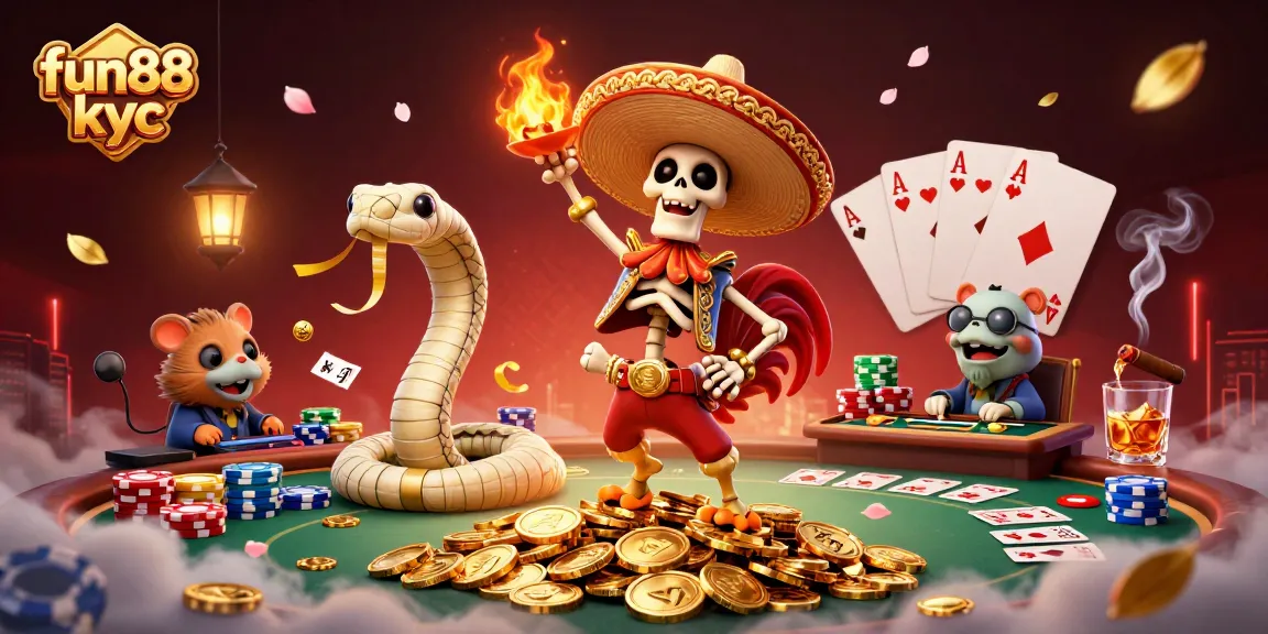 Trải nghiệm cá cược tại fun88 kyc với hình ảnh sinh động của các nhân vật và bàn cược.