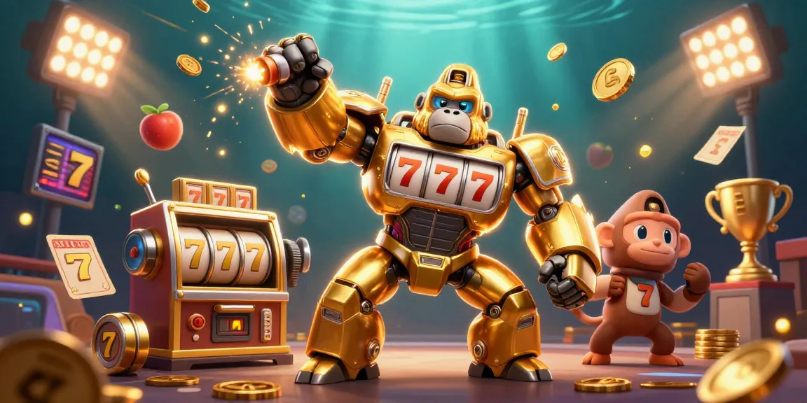 Experience the excitement at dacsandatphanrang with a golden gorilla mech triumphing in a vibrant casino landscape.