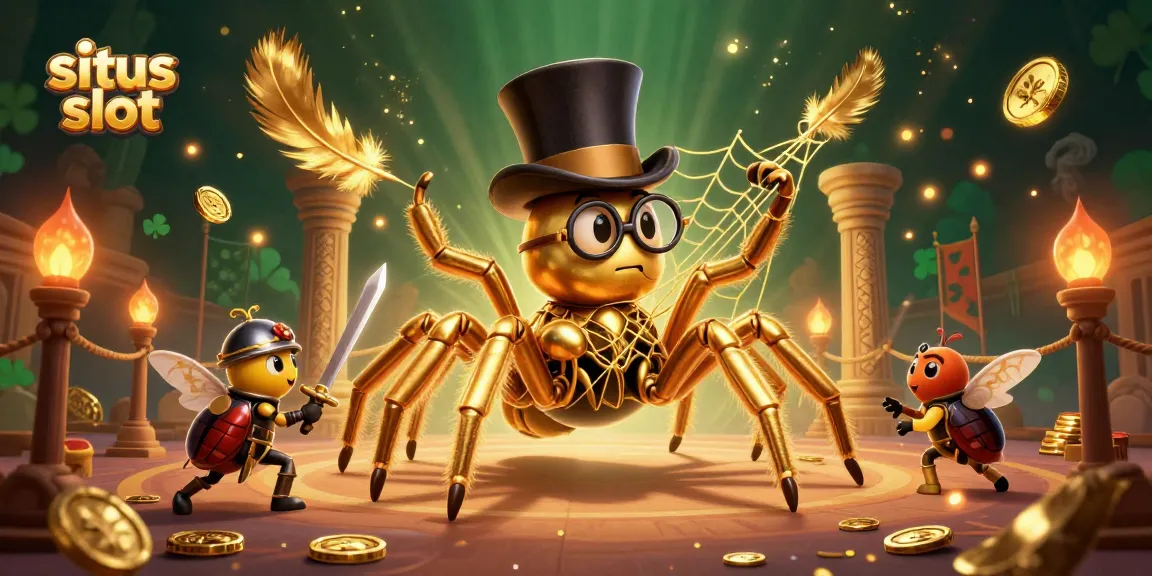 Menggali situs slot dengan karakter tarantula emas dan ksatria kecil menjelajah dalam arena taruhan.