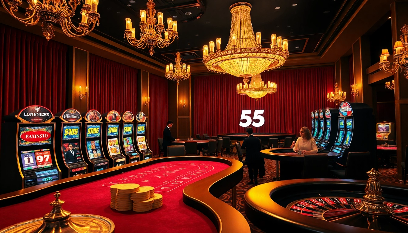 Excited players place bets at win55 casino tables, enjoying a luxurious gambling experience.