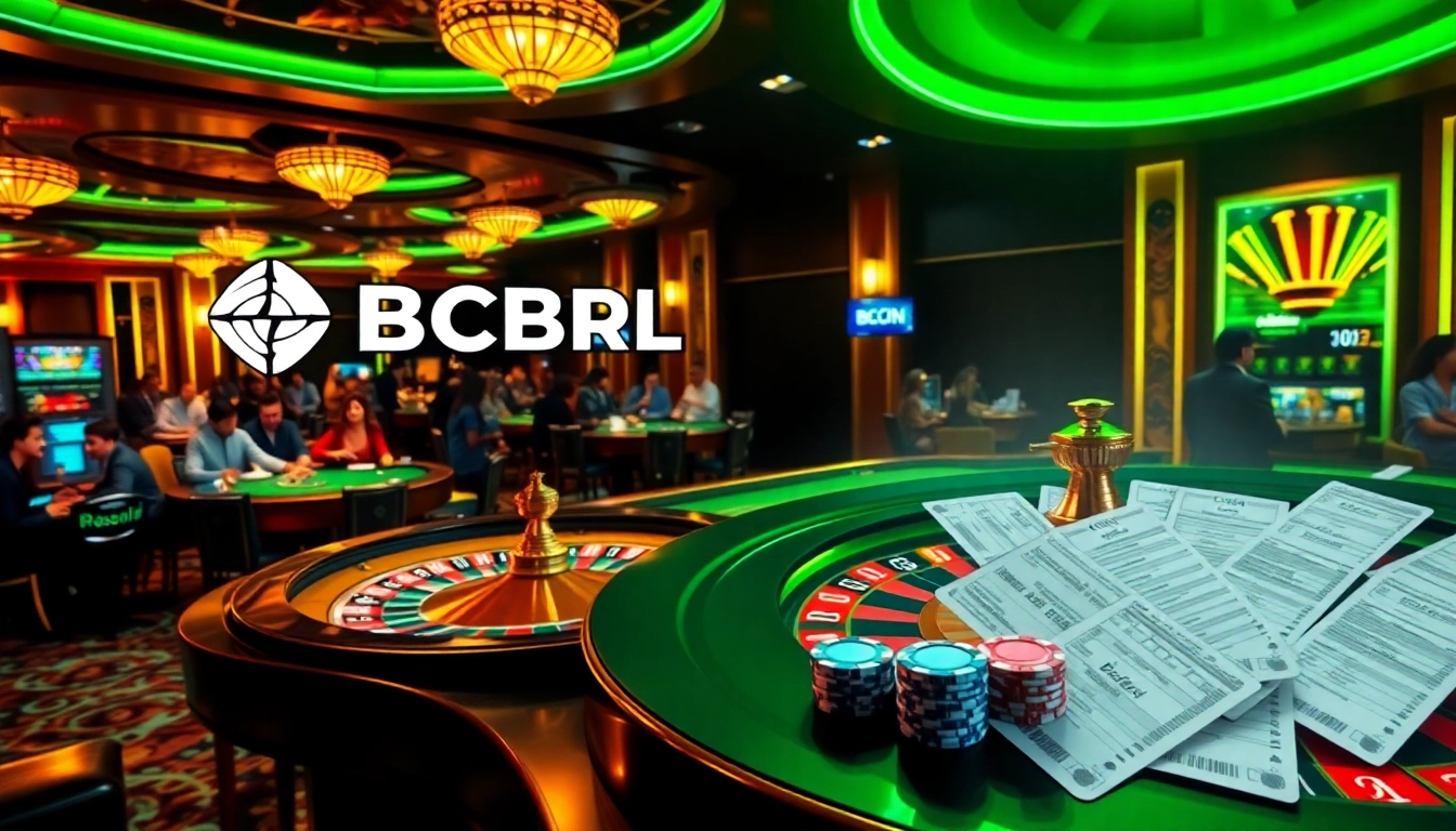 Participa en una experiencia de juego emocionante con BCBRL en mesas de casino con luces de neón vibrantes.