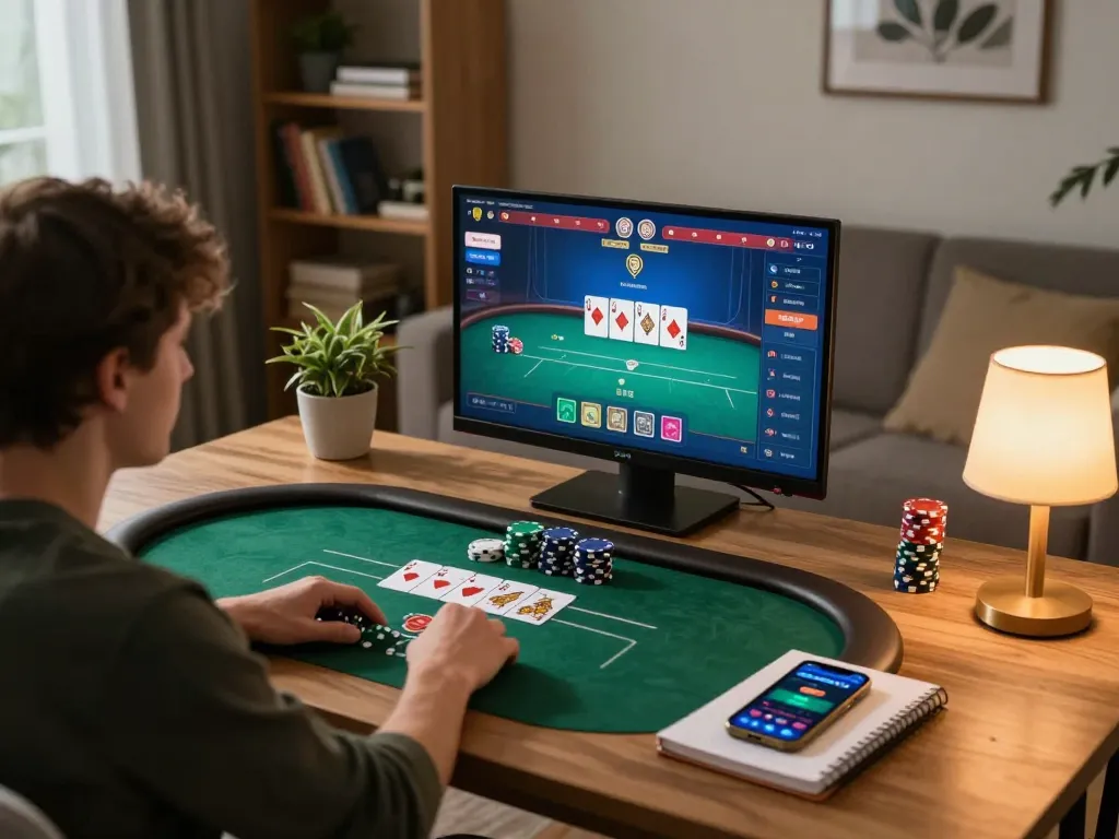 Engaged player strategies at home using Nhà cái bl555 for online poker.