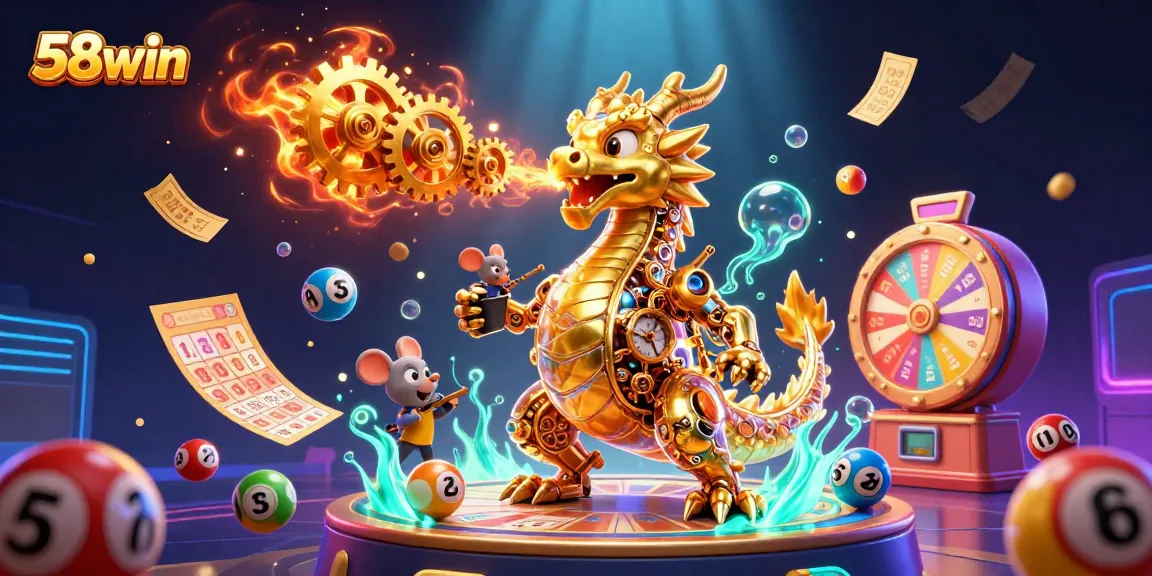 Experience the excitement of 58win with vibrant elements and dynamic casino aspects in this captivating illustration.