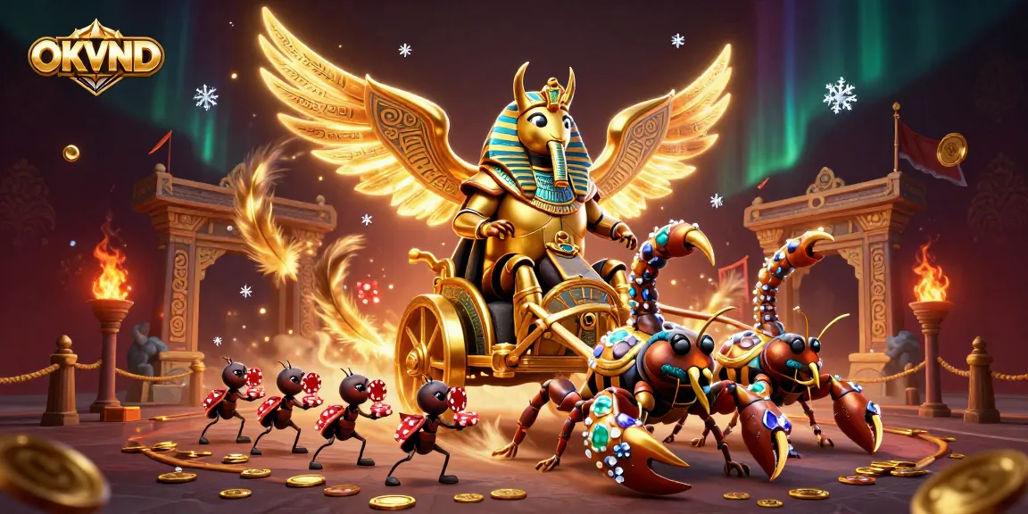 Engage with OKVND's vibrant digital casino experience featuring a golden scarab and scorpions.