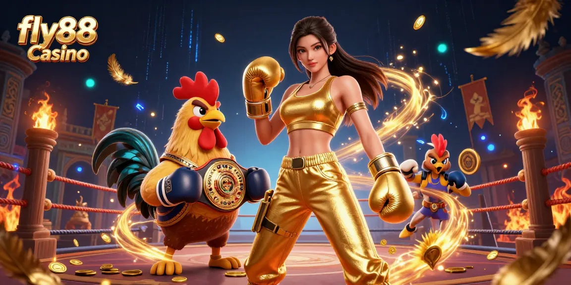 Experience the thrill of fly88 Casino with engaging casino elements and an athletic theme in a dynamic illustration.