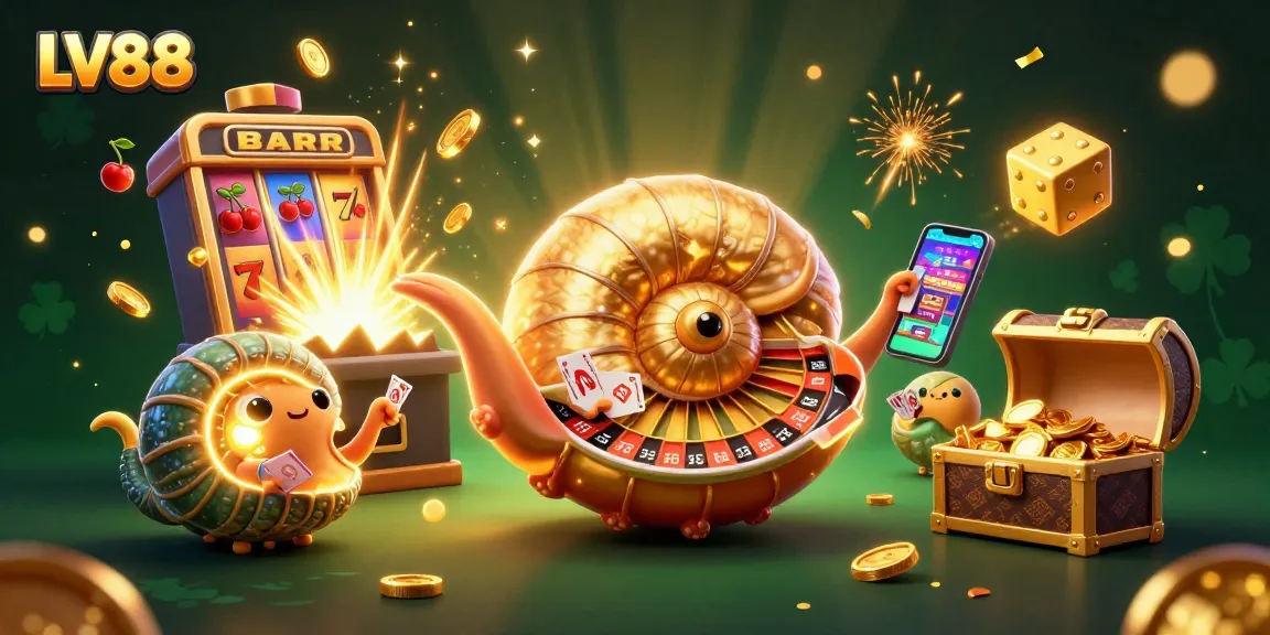 Experience LV88's thrilling jackpot excitement with a vibrant 3D casino scene featuring games and treasure.
