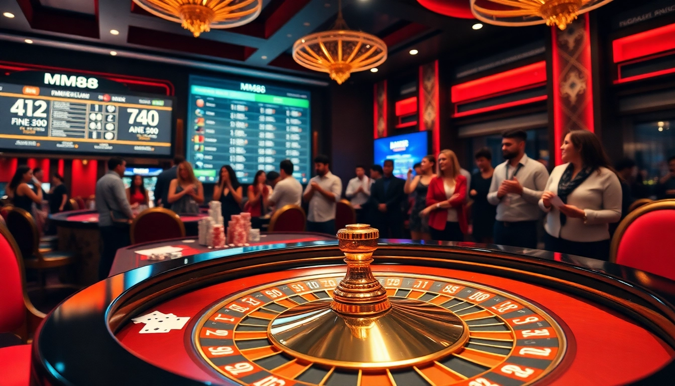 Experience the thrill of online gambling at MM88 with vibrant casino tables and gaming action.