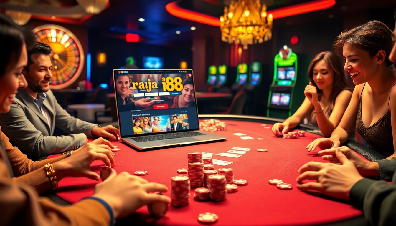 Exciting raja 88 online casino scene with vibrant poker table and alluring gaming elements.