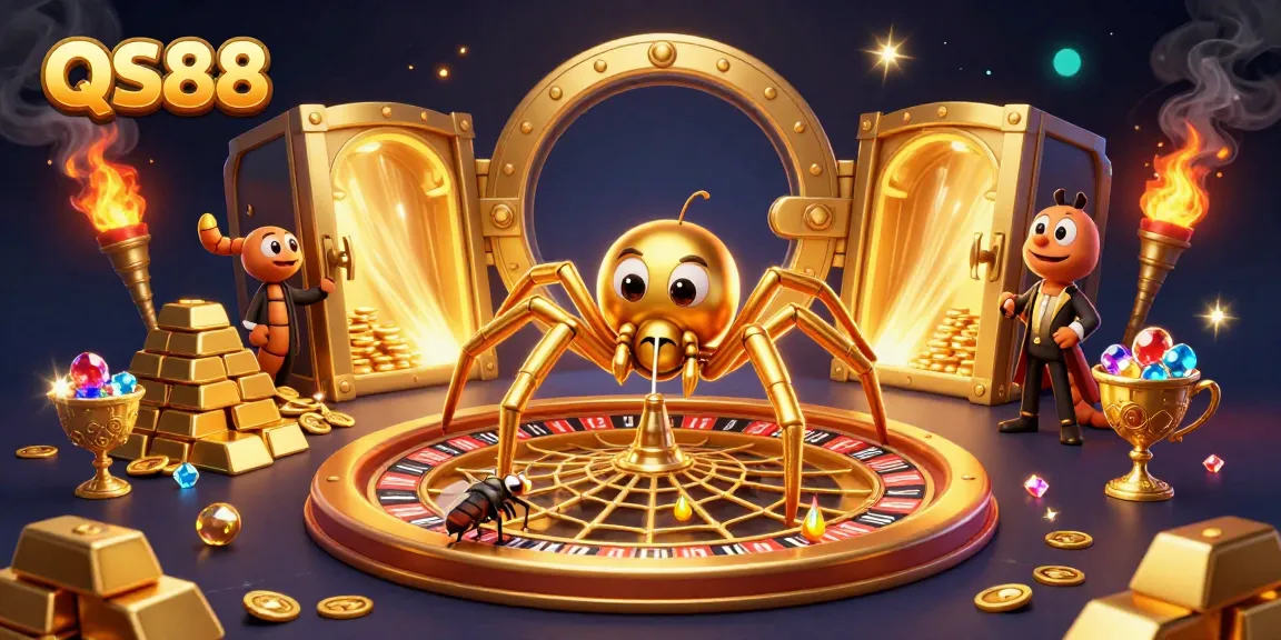 Experience the excitement of QS88 casino gaming, with a thrilling roulette wheel scene featuring animated characters.