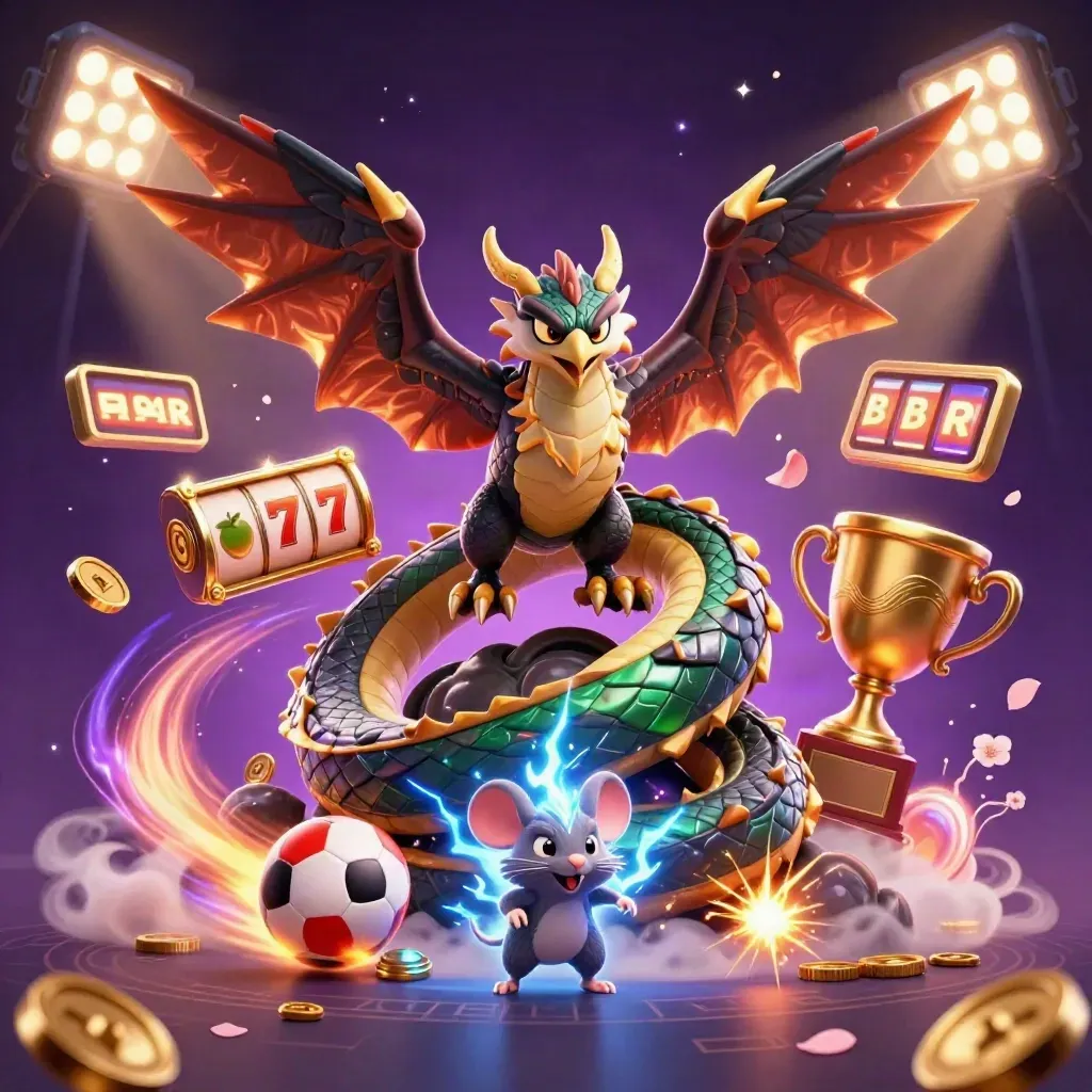 Thunder dragon, winged hawk, and crackling mouse amid casino jackpots and glowing gold effects