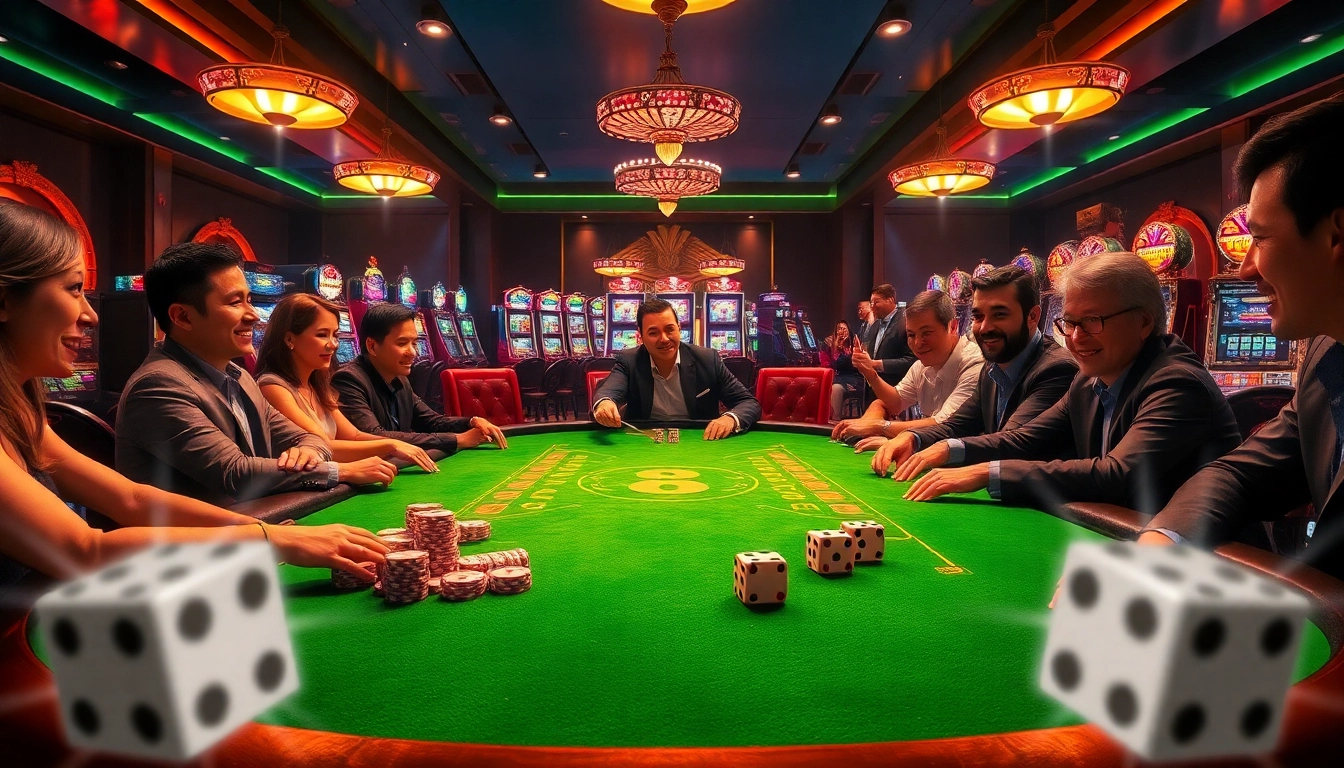 Players enjoying a high-stakes poker game at a luxurious casino highlighting luck 8.