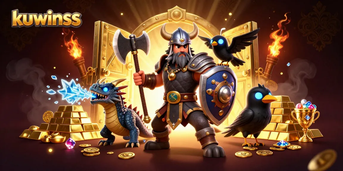 Engage with kuwinss's thrilling 3D casino adventure featuring heroic characters and dazzling treasures.