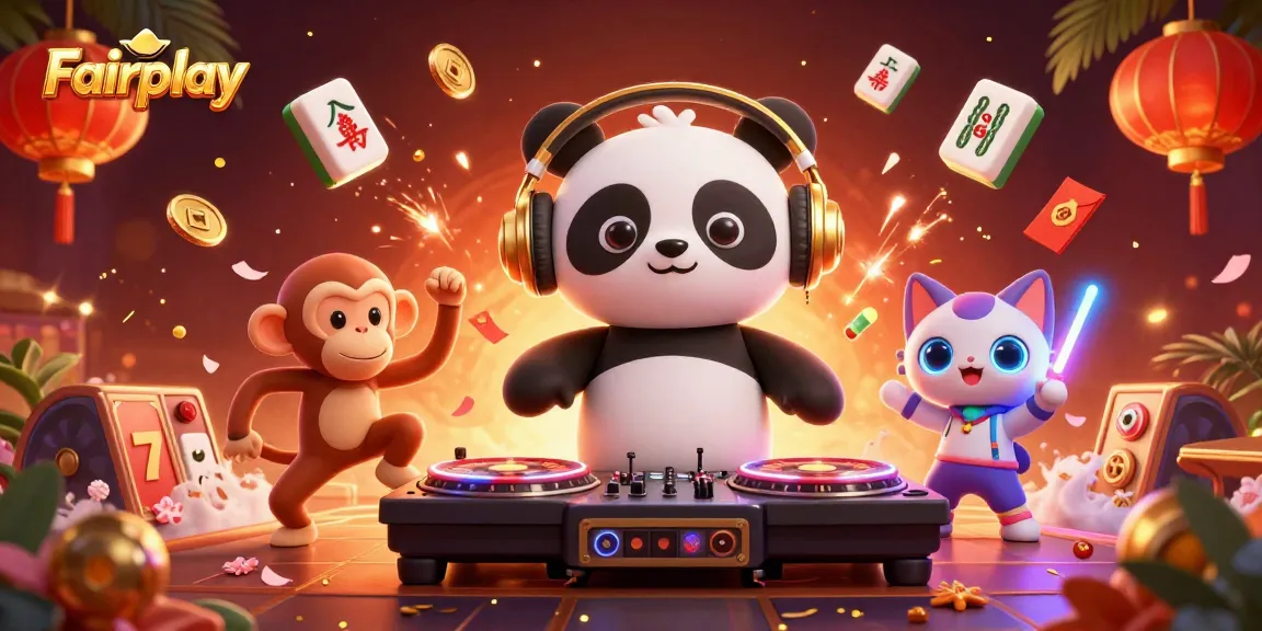 Experience Fairplay at a vibrant 3D casino scene with cartoon characters celebrating and gaming.