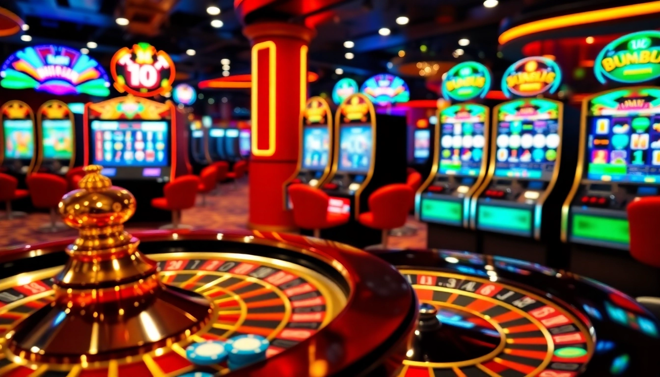 Engaging scene of players enjoying slot online games amidst a vibrant casino environment.