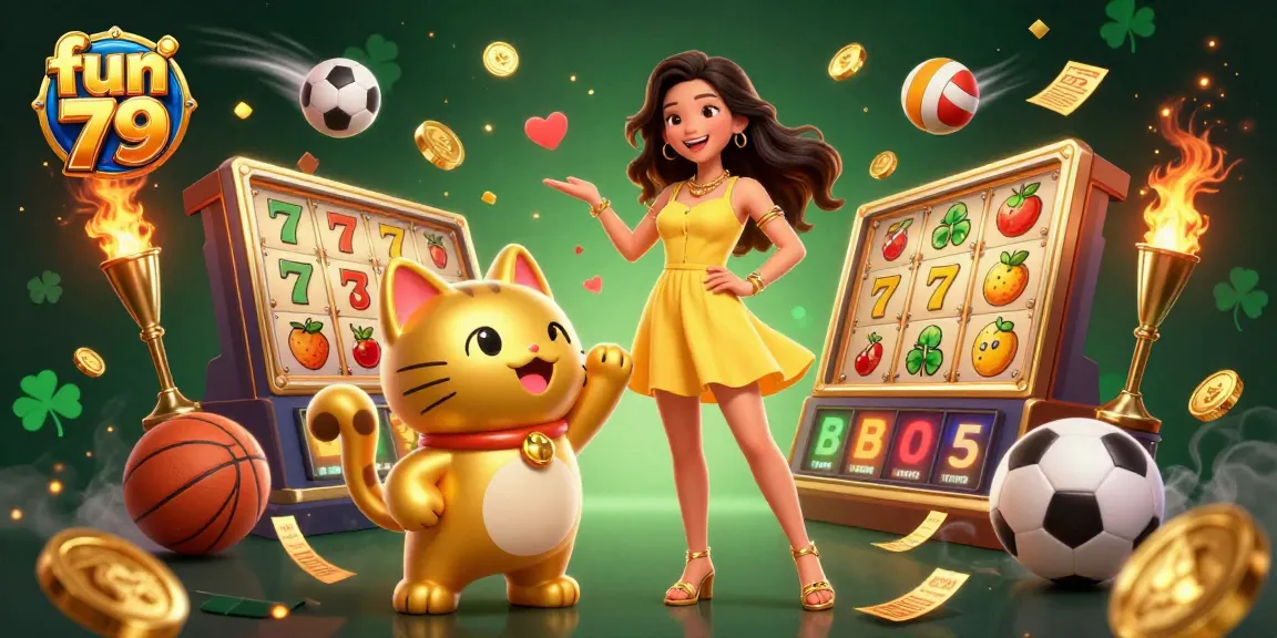 Experience exciting gaming with fun 79 as the lucky woman interacts with a golden cat in a rich, dynamic casino scene.