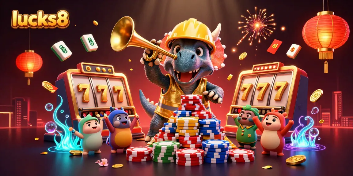 Lucks8 players celebrate a jackpot win with an exciting 3D casino scene featuring vibrant characters and symbols.