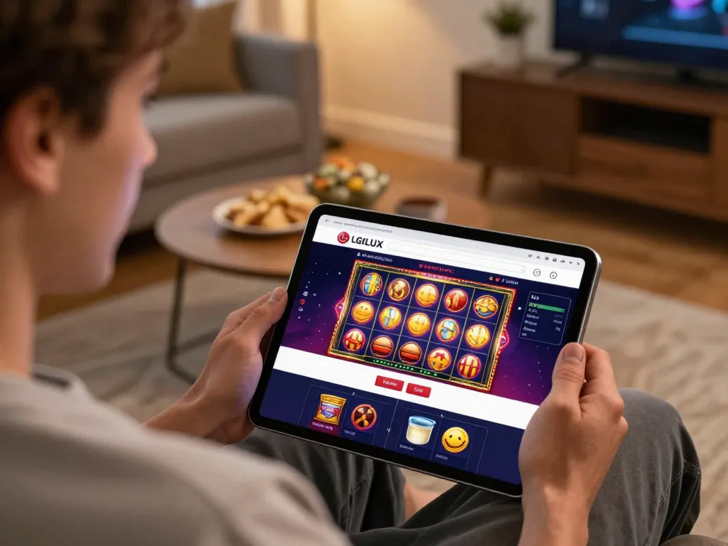 Engaging in responsive gambling on LGOLUX casino website from a comfortable home setting.