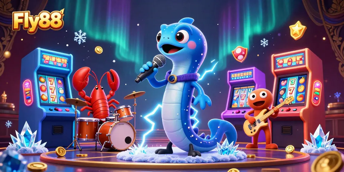 Join the excitement at Fly88 as a DJ electric eel performs with vibrant casino elements in a dynamic underwater scene.