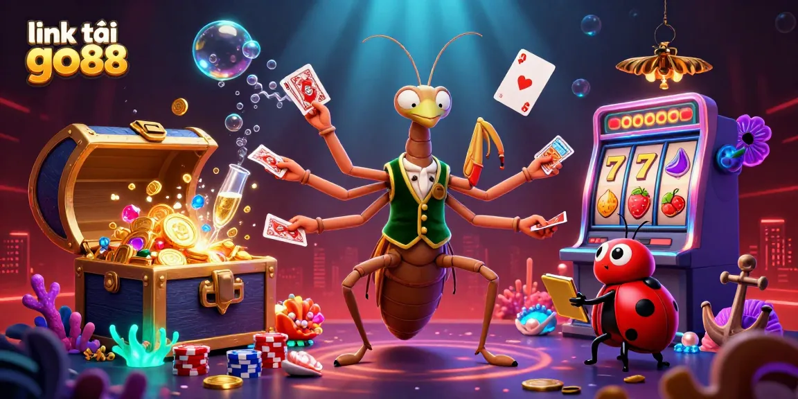 Engage with the thrilling casino world through link tải go88, featuring characters and games in a vibrant 3D illustration.