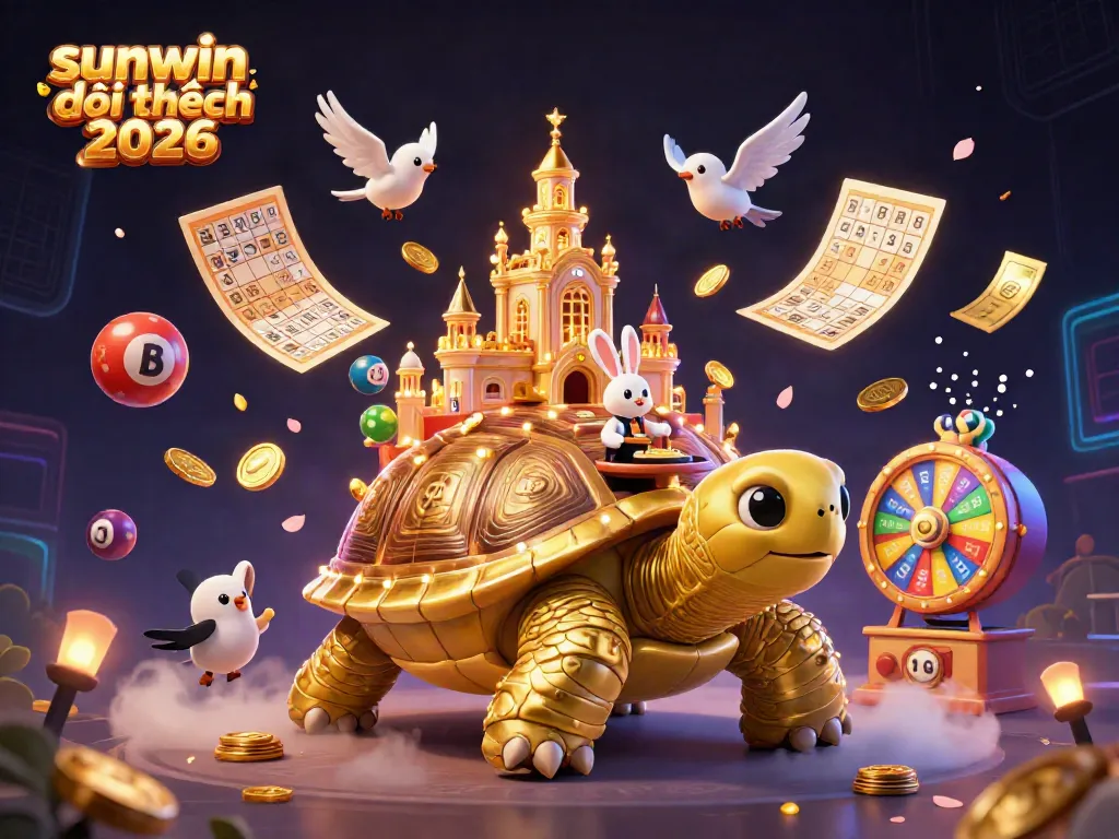 Experience thrilling action at Sunwin đổi thưởng 2026 with a vibrant casino scene featuring a golden tortoise and coins.